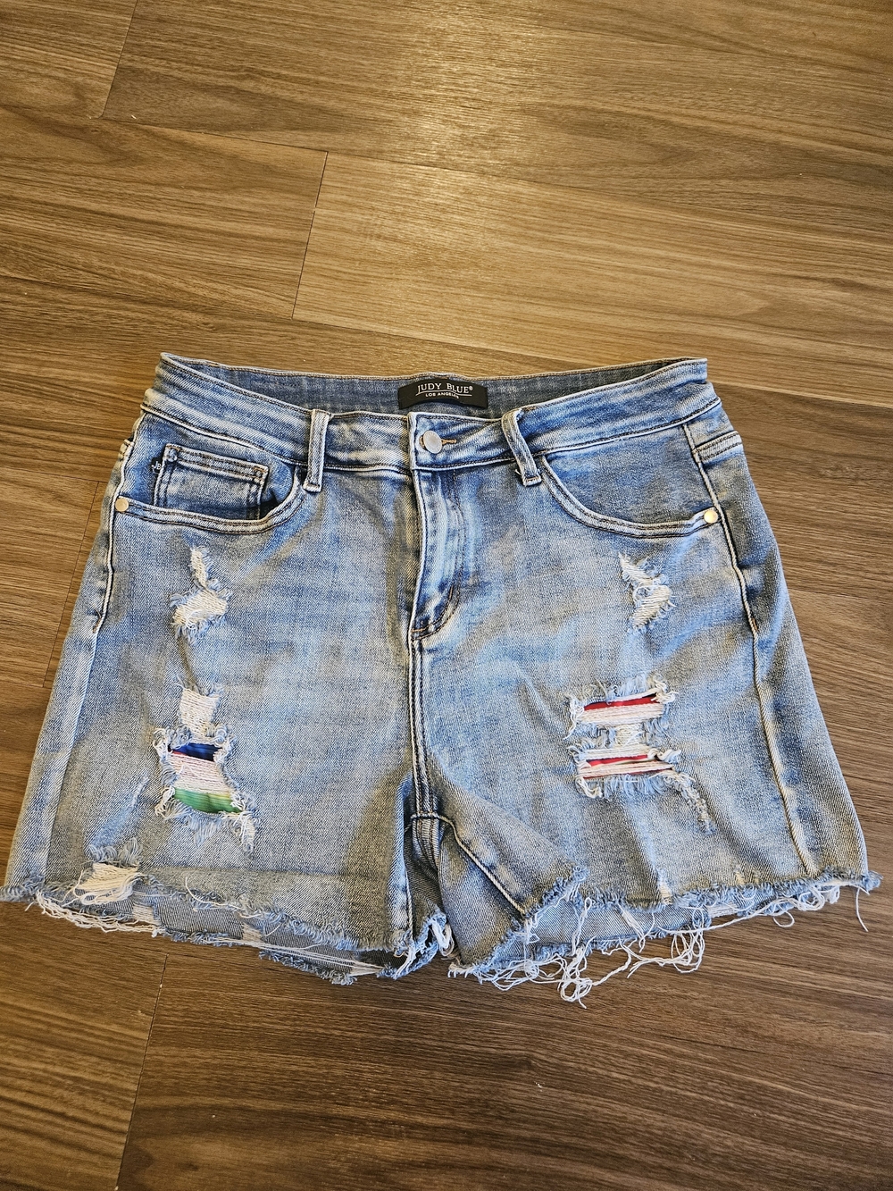 Distressed Light Blue Denim Shorts